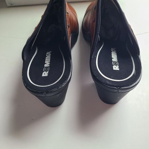 Romika Mokassetta‎ Shoes Women's Size 41 Leather Brown Studded Mules NEW - Picture 5 of 7